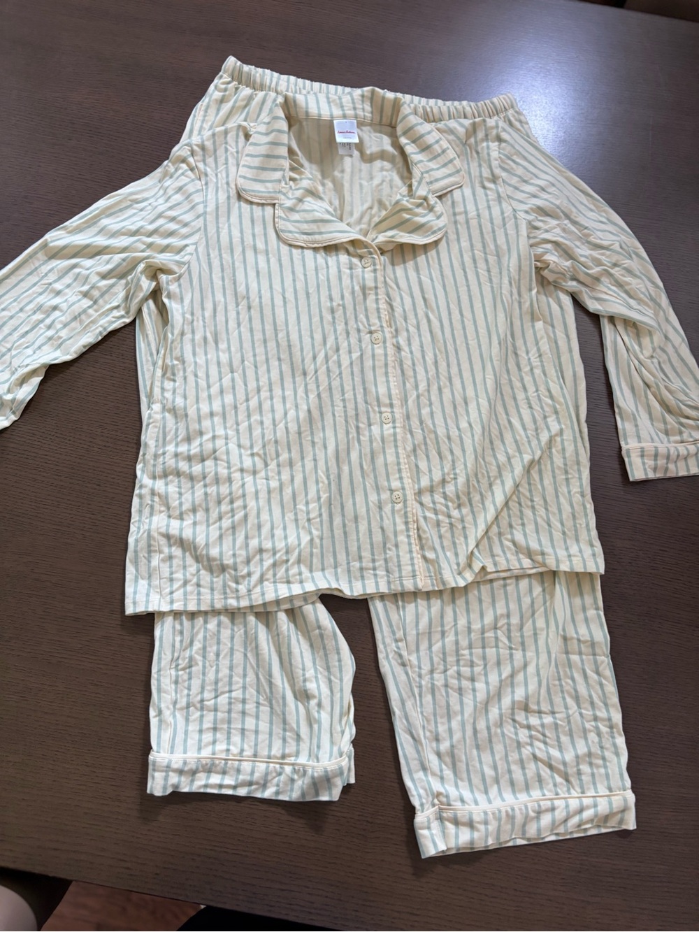 Hanna Andersson Cream and Sage Striped Cotton Pajama Set